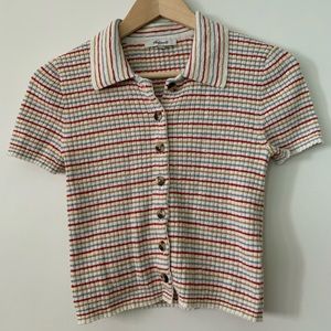 Madewell short sleeve button up knit top